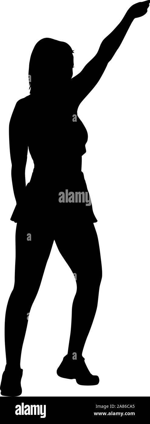 Black silhouettes women with arm raised on a white background Stock ...