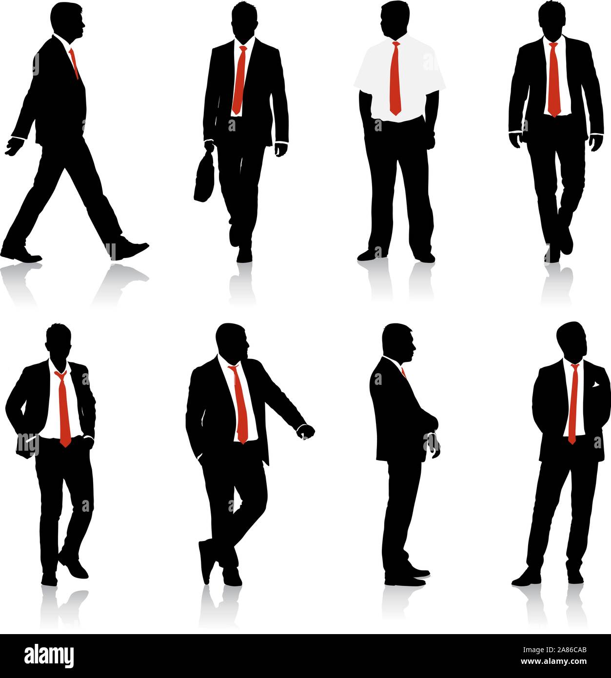 Set silhouette businessman man in suit with tie on a white background ...