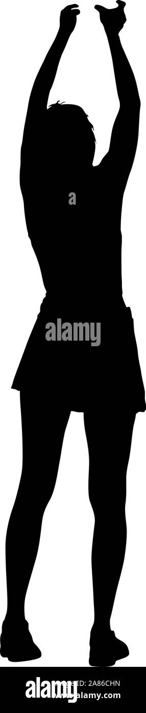 Black silhouettes women with arm raised on a white background Stock ...