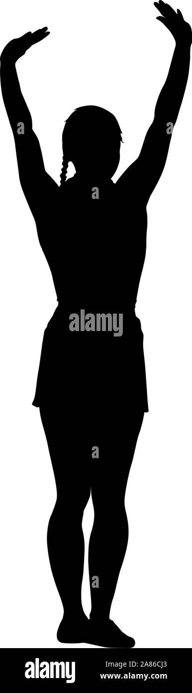 Black silhouettes women with arm raised on a white background Stock ...