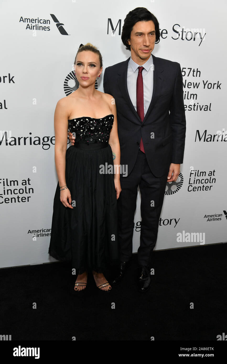 Scarlett Johansson and Adam Driver. 'Marriage Story' film premiere, Arrivals, 57th New York Film Festival, USA - 04 Oct 2019 Stock Photo