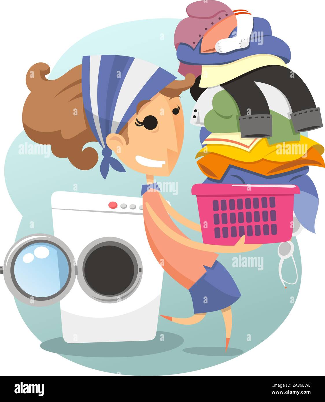 Laundry Woman domestic life laundromat washing clothes, vector illustration  cartoon Stock Vector Image & Art - Alamy