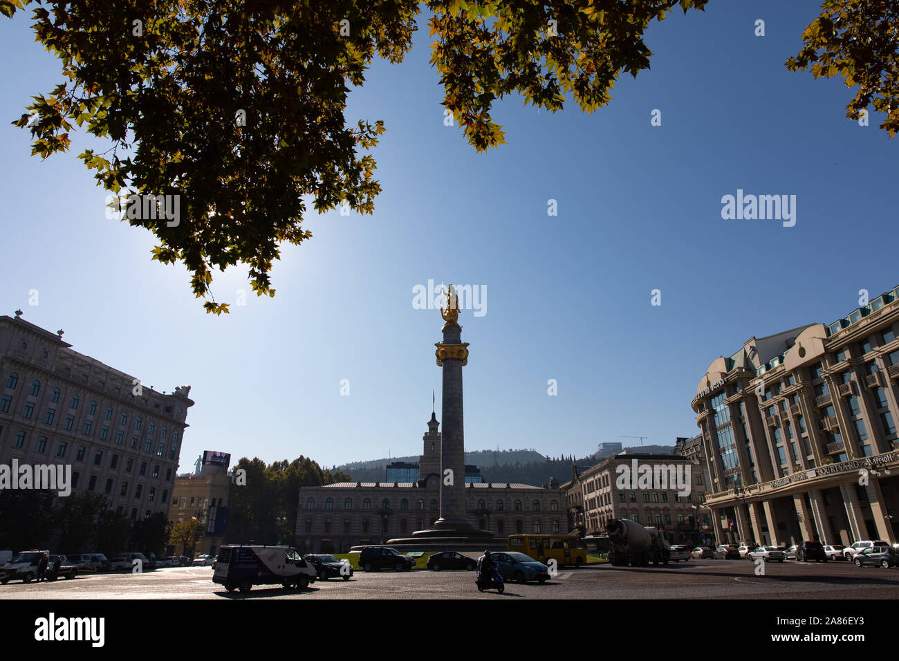 Tbilisi. 6th Nov, 2019. Photo taken on Nov. 6, 2019 shows the Freedom Square in Tbilisi, capital of Geogria. Credit: Bai Xueqi/Xinhua/Alamy Live News Stock Photo