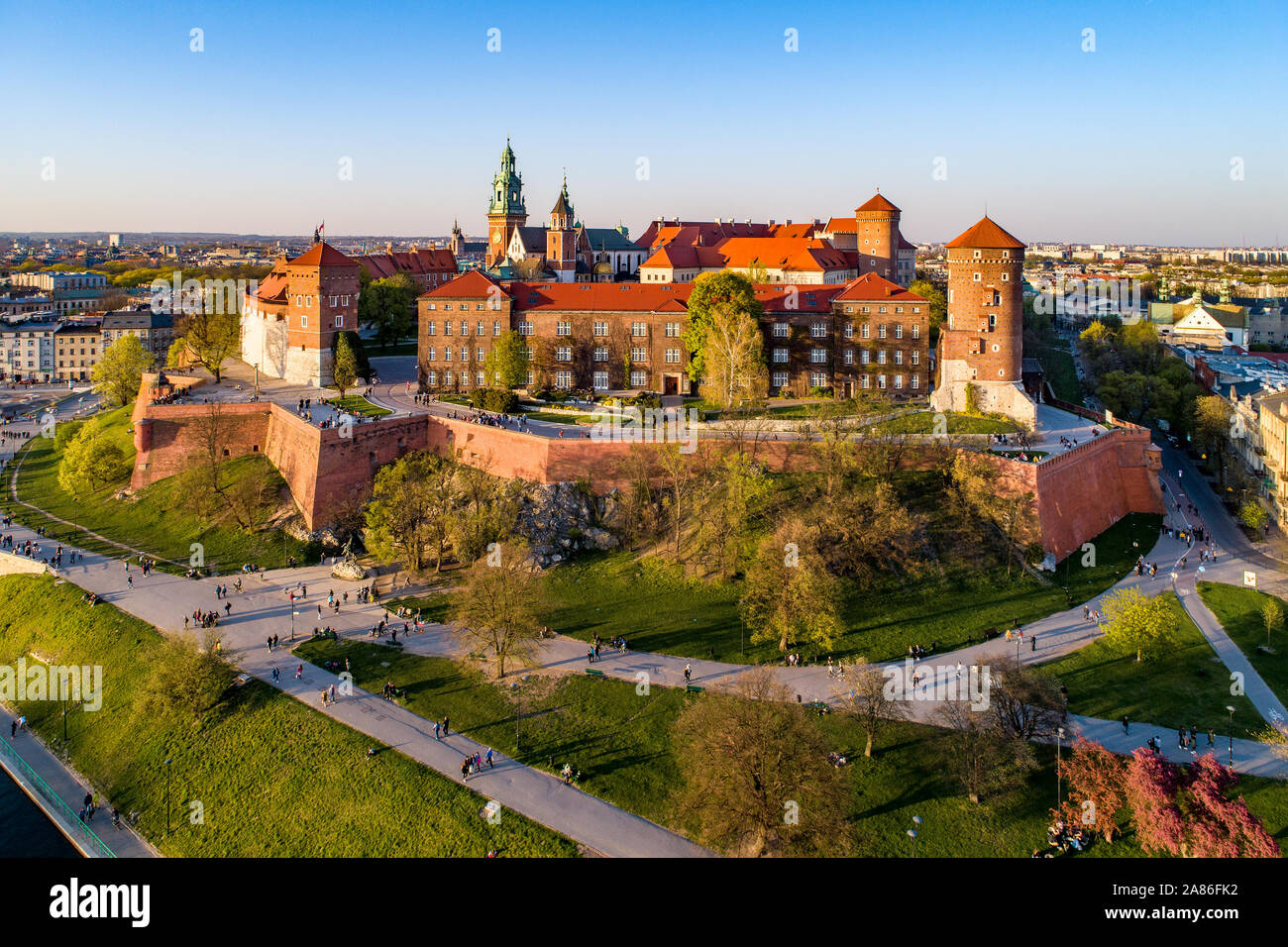 Poland. Skyline panorama of Cracow old city with Wawel Hill, Cathedral ...