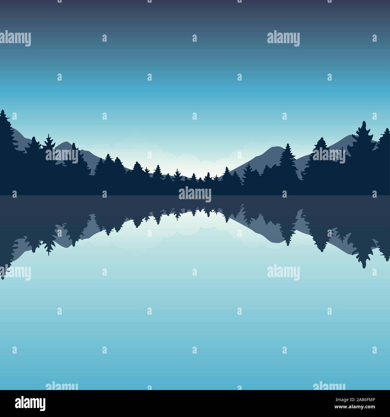 beautiful lake and blue pine forest nature landscape vector illustration EPS10 Stock Vector