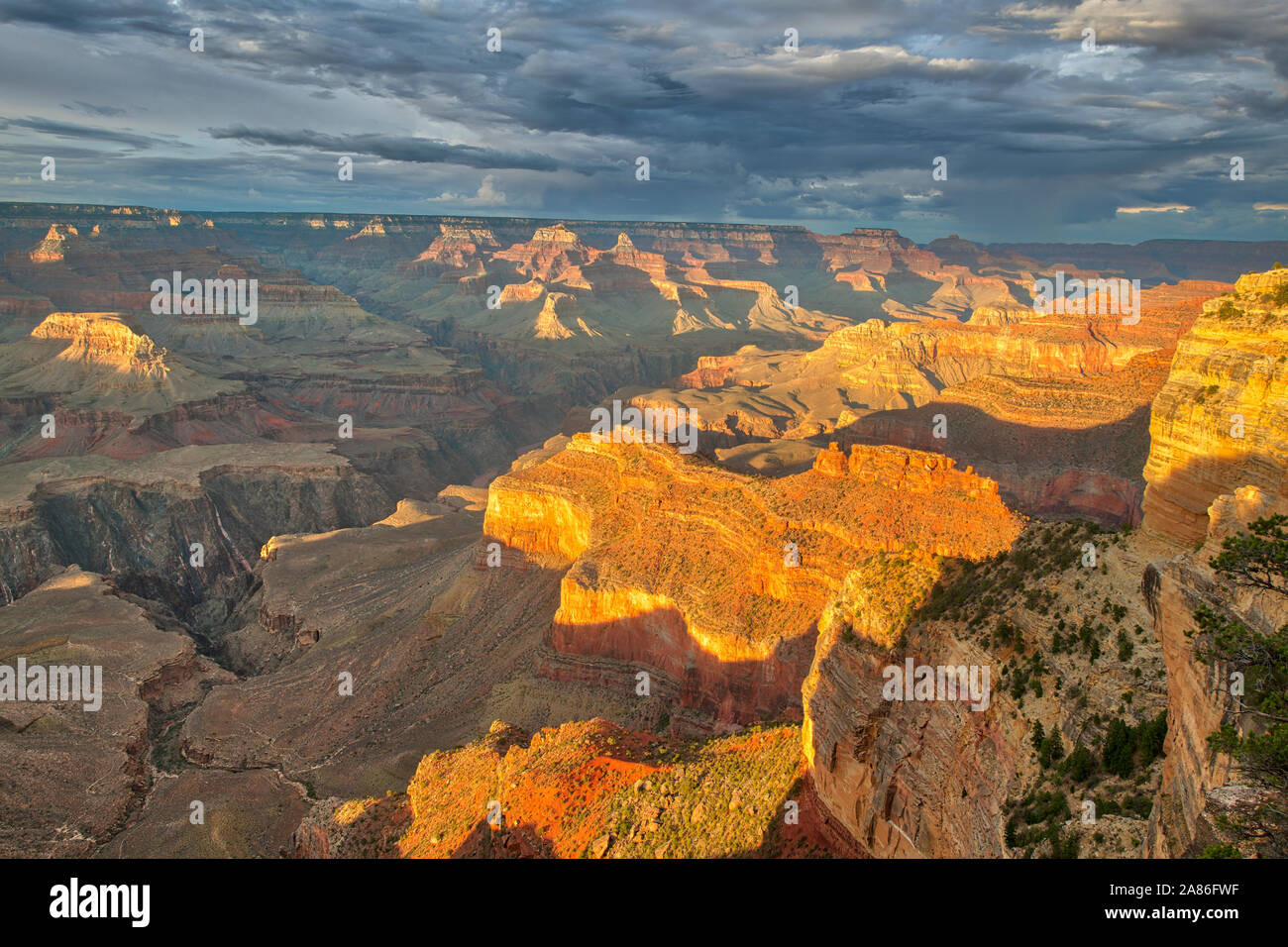 Sunset light, Grand Canyon National Park, Arizona  Hopi Point  Colorado River  West Rim , Grand Canyon National Park, Arizona  Colorado River Stock Photo