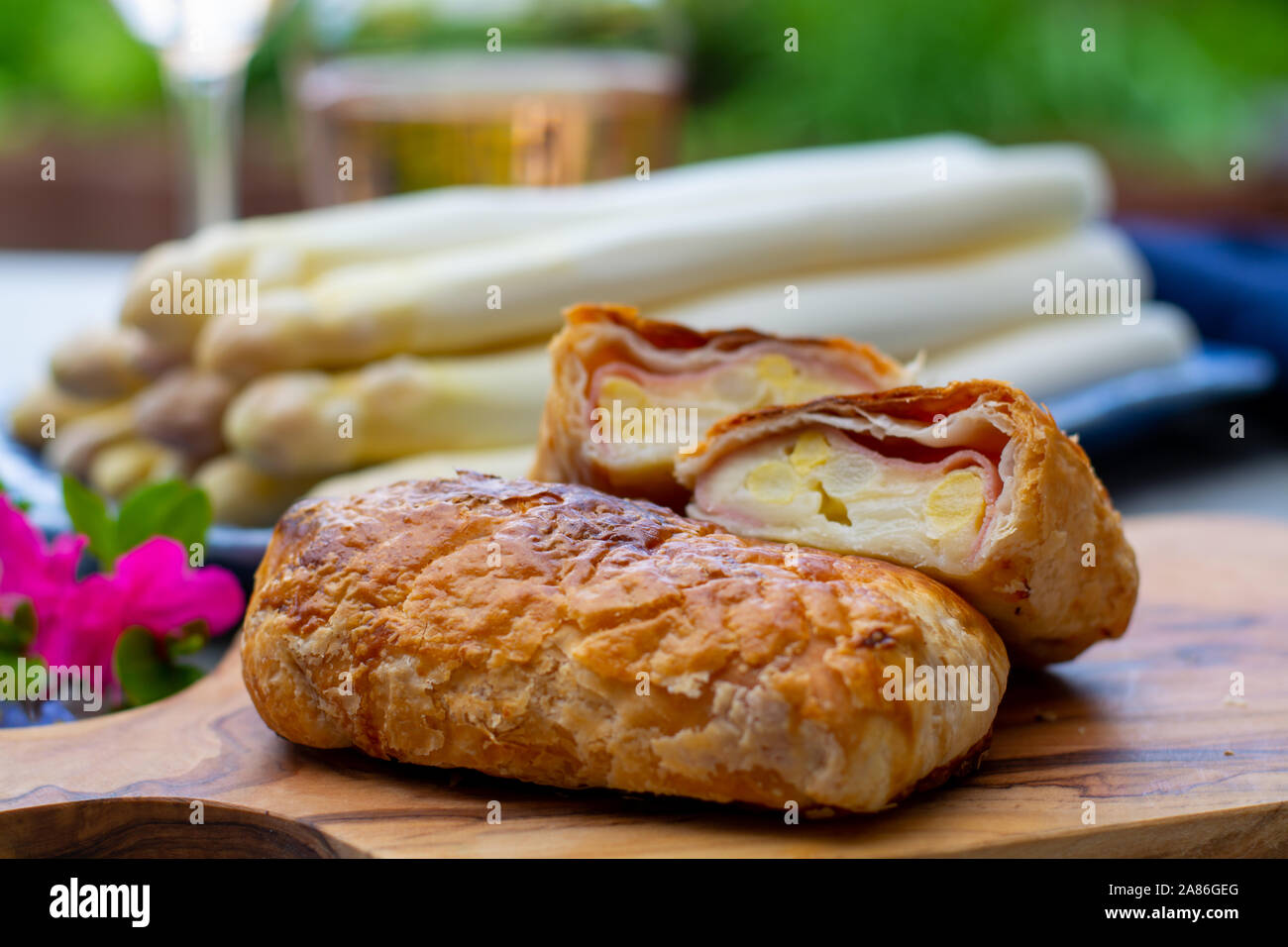 Fresh Pastry Baked With Bacon And White Asparagus Vegetables Ready
