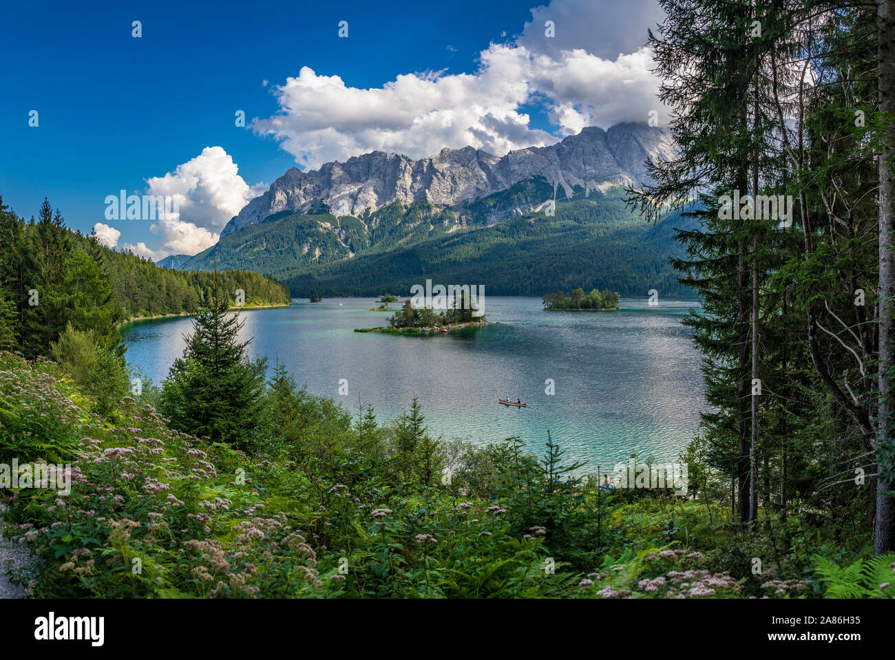 Colorful summer on the Eibsee lake in German Alps mountain. Germany, Europe. Stock Photo