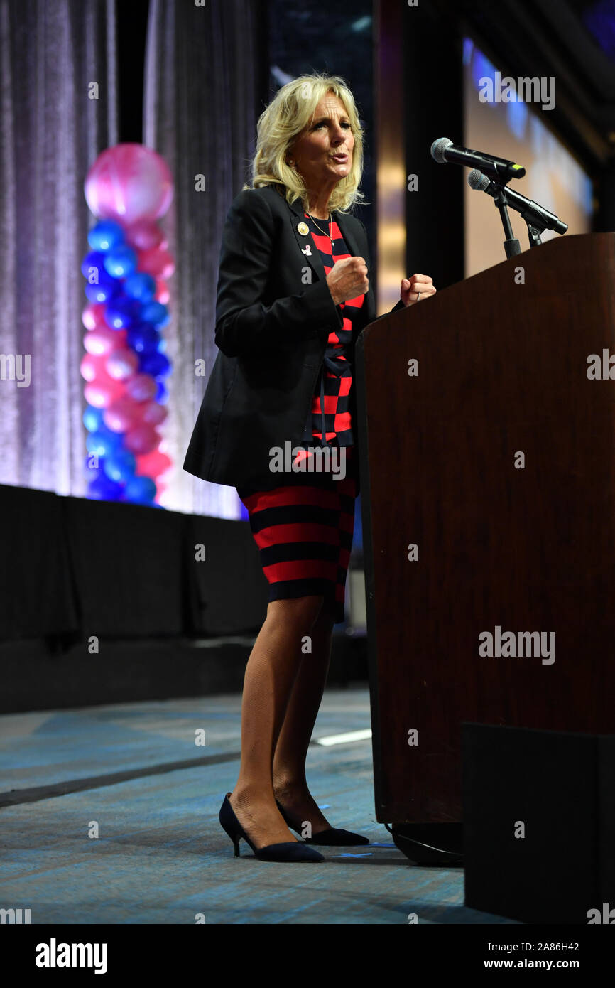 Jill Biden speaks at United Federation of Teachers (UTF) Teacher Union Day on October 20, 2019 at the Hilton Hotel in New York. Stock Photo