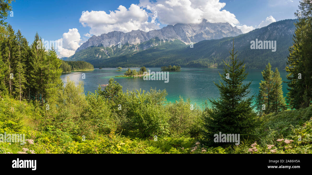 Colorful summer on the Eibsee lake in German Alps mountain. Germany, Europe. Stock Photo