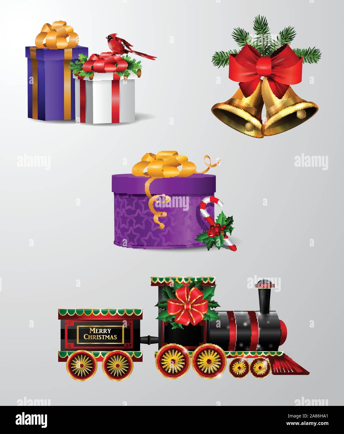 Download Christmas Decorations With Fir Tree Golden Jingle Bells Stock Vector Image Art Alamy PSD Mockup Templates