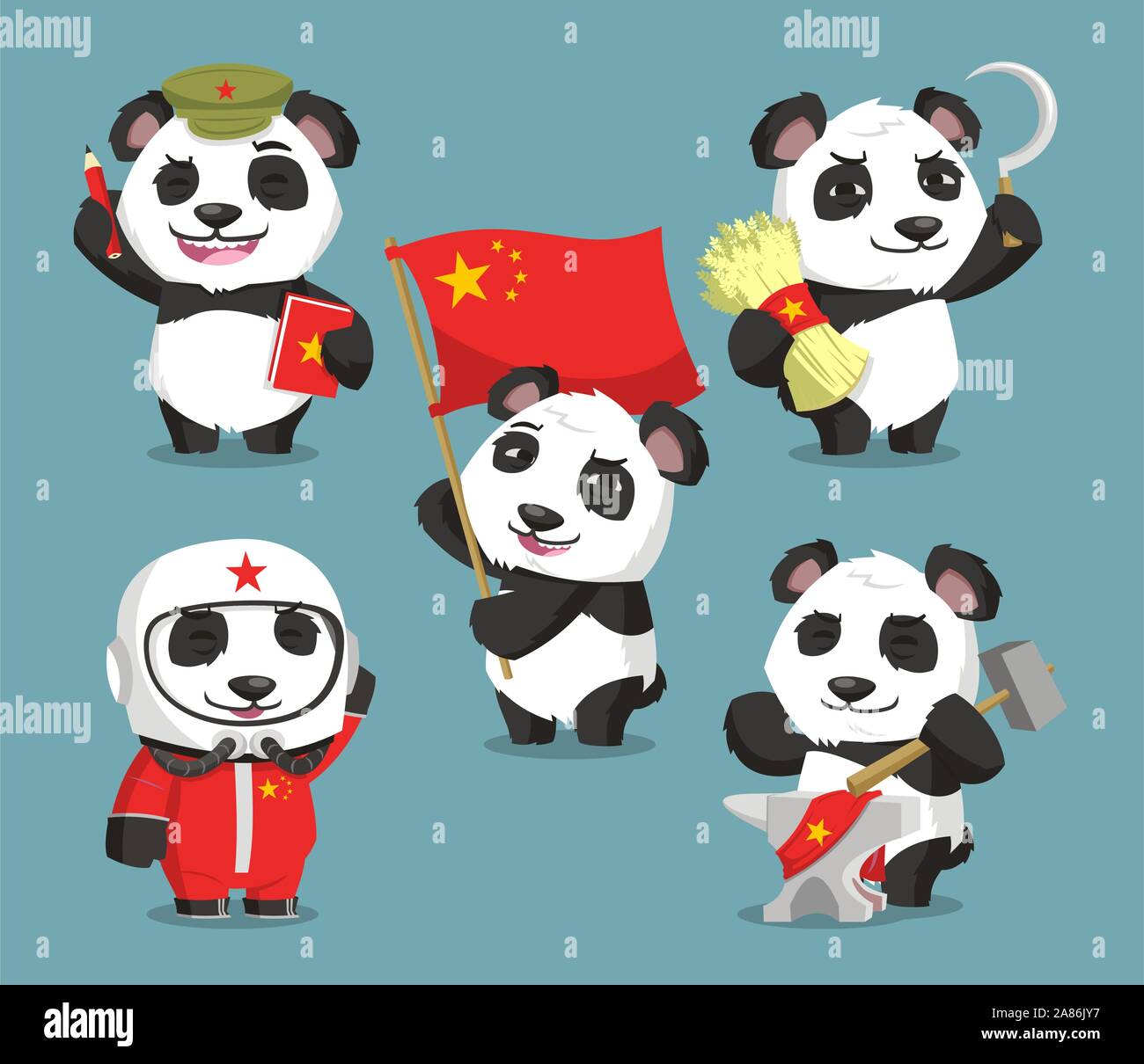Communist Chinese panda cartoons Stock Vector