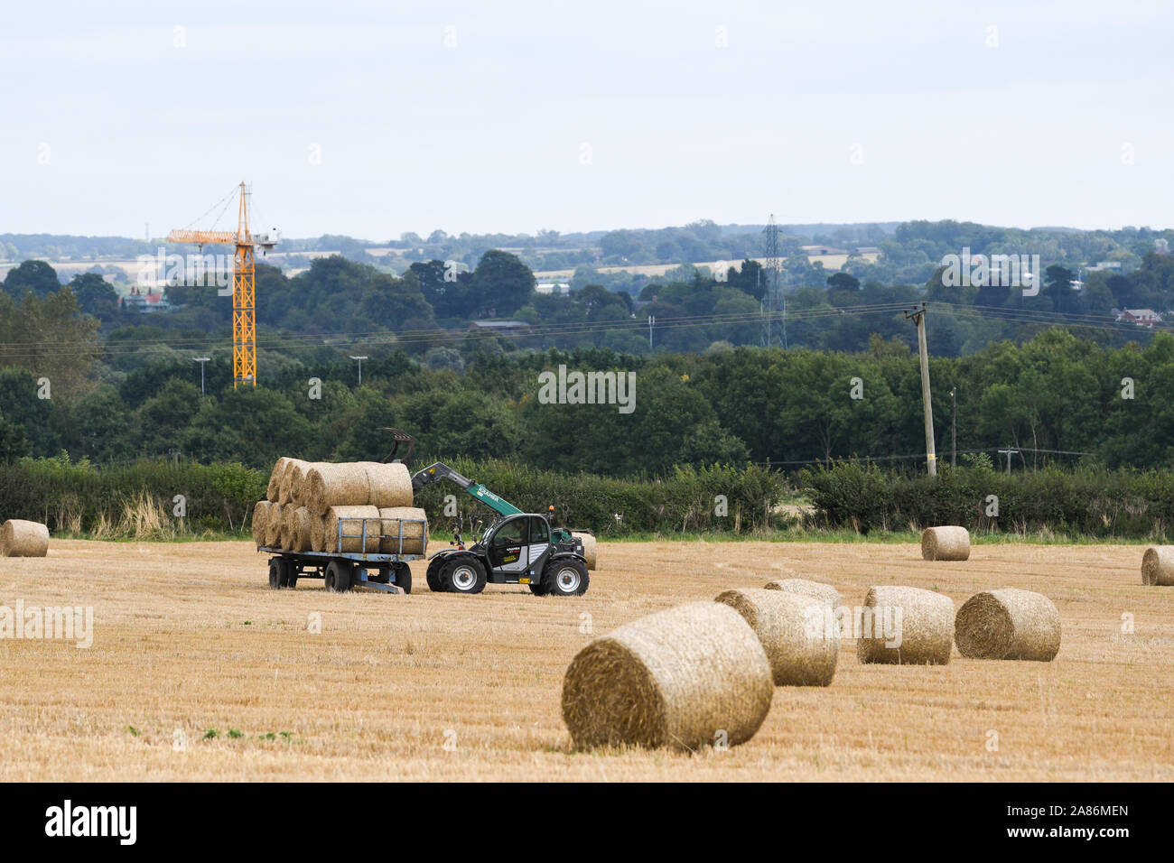 farmer collecting hay bales Stock Photo Alamy