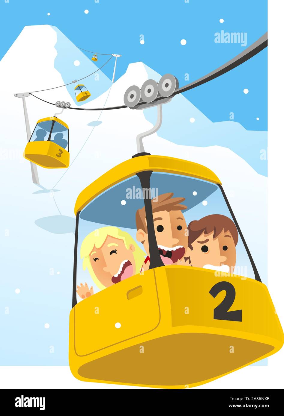 Cable car Telesferic Tele cabin Gondola Cabin Ski Lift Vector Illustration. Stock Vector