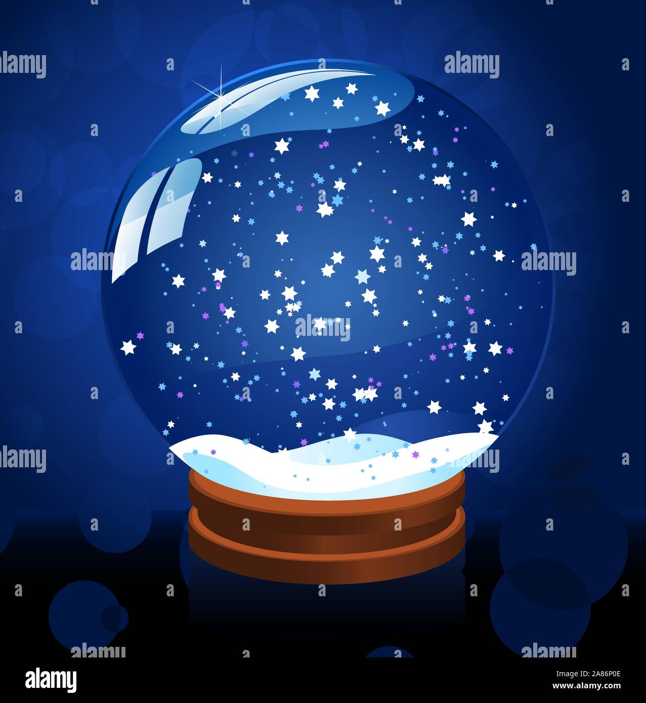 Snow globe on blue background with stars vector illustration. Stock Vector