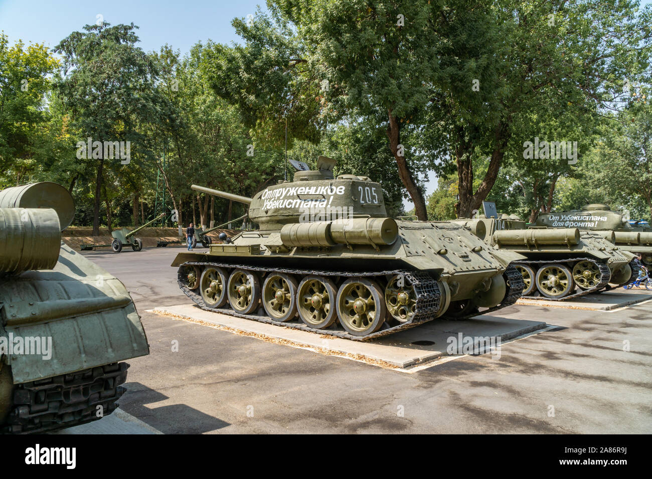 Tashkent, Uzbekistan - September 03, 2018: Old famous Soviet Union tank - T34, that was used during WW2, outdoor military museum Stock Photo