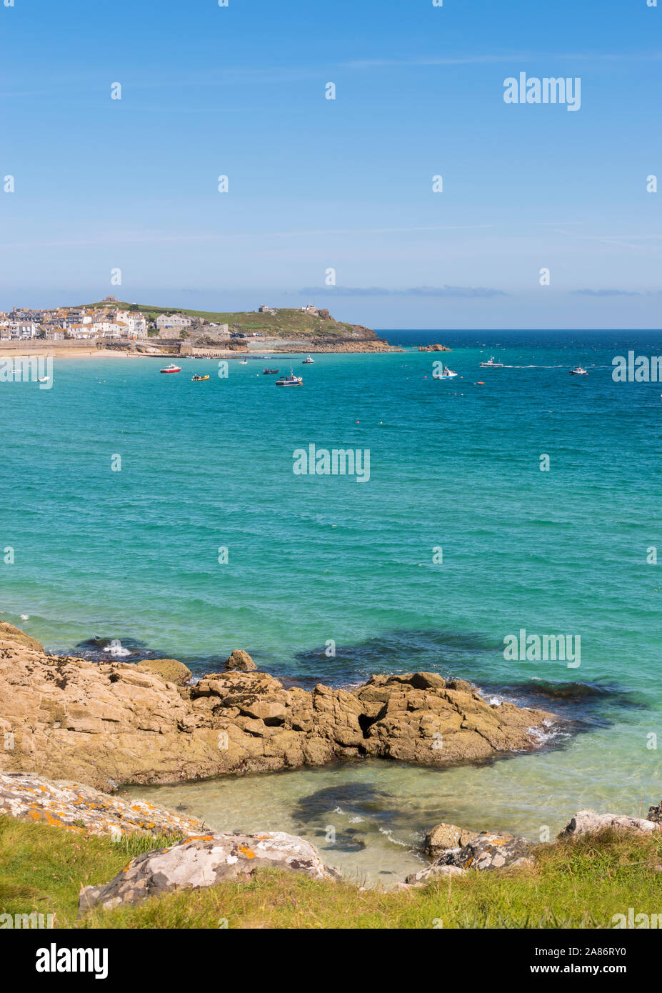 Coast path walking between St Ives and Hayle, summer in Cornwall Stock