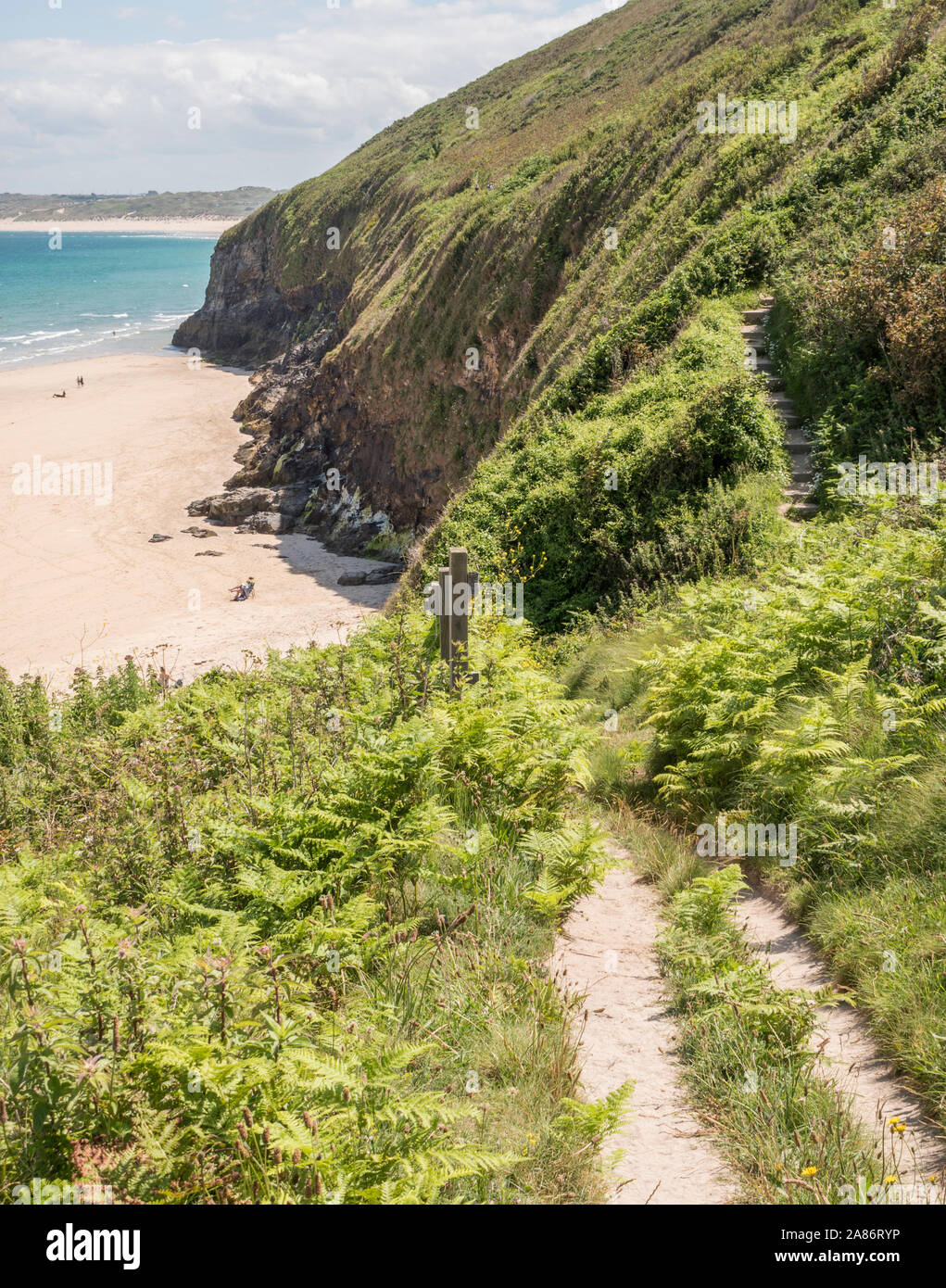 Coast path walking between St Ives and Hayle, summer in Cornwall. Stock Photo