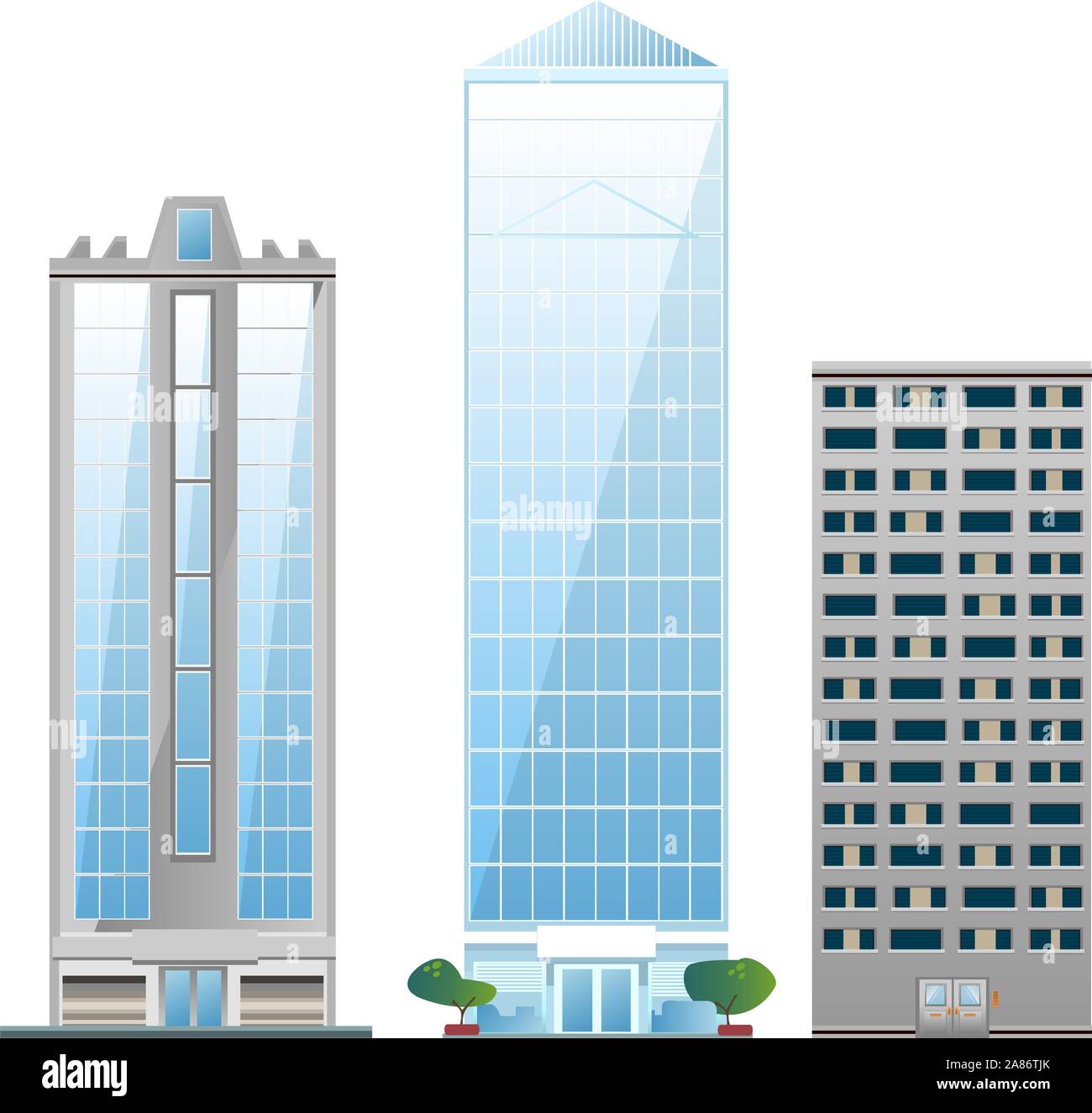 Building set of skyscraper architectural construction outbuilding apartment house vector illustration. Stock Vector