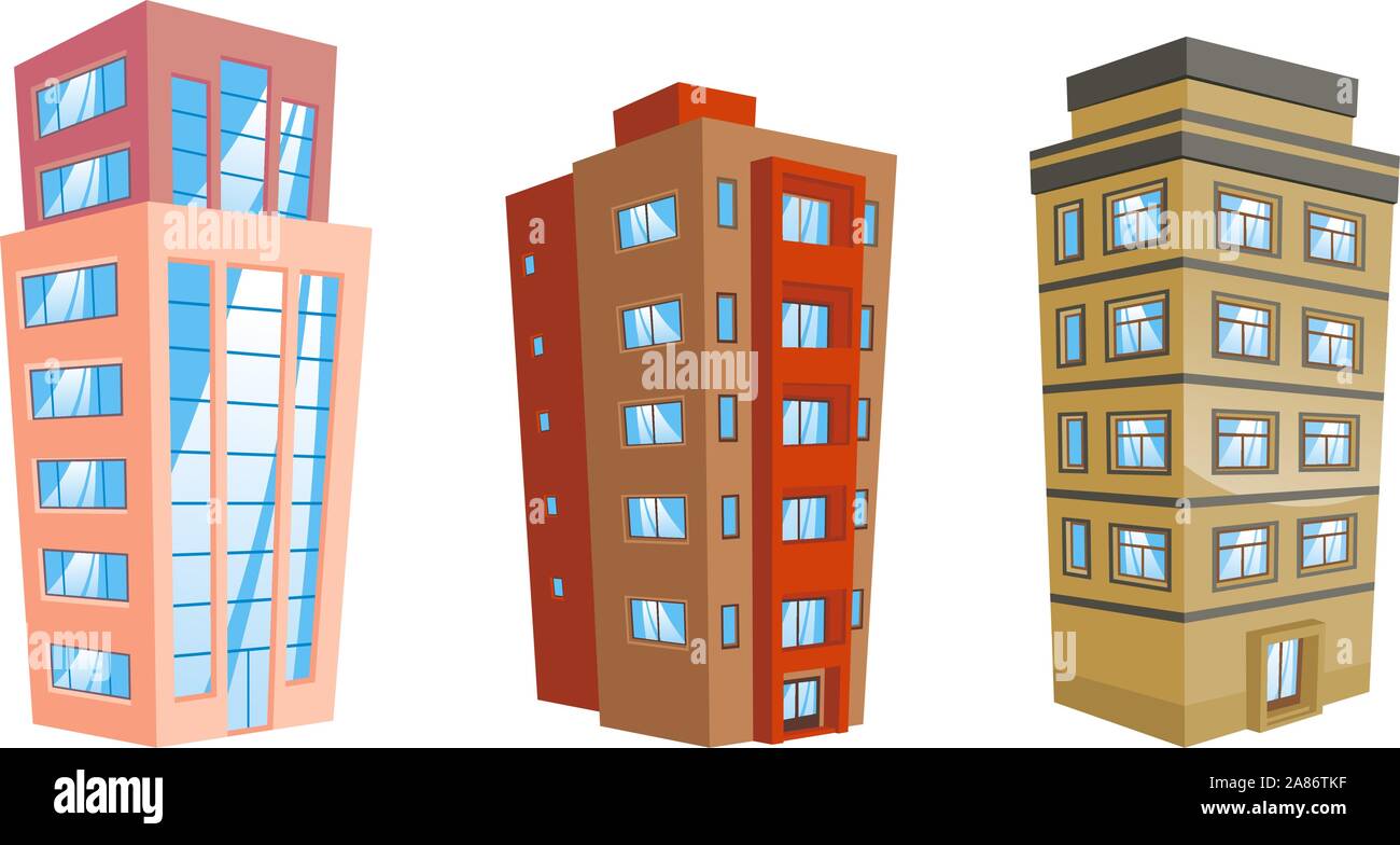 cartoon Apartment Building collection. Stock Vector