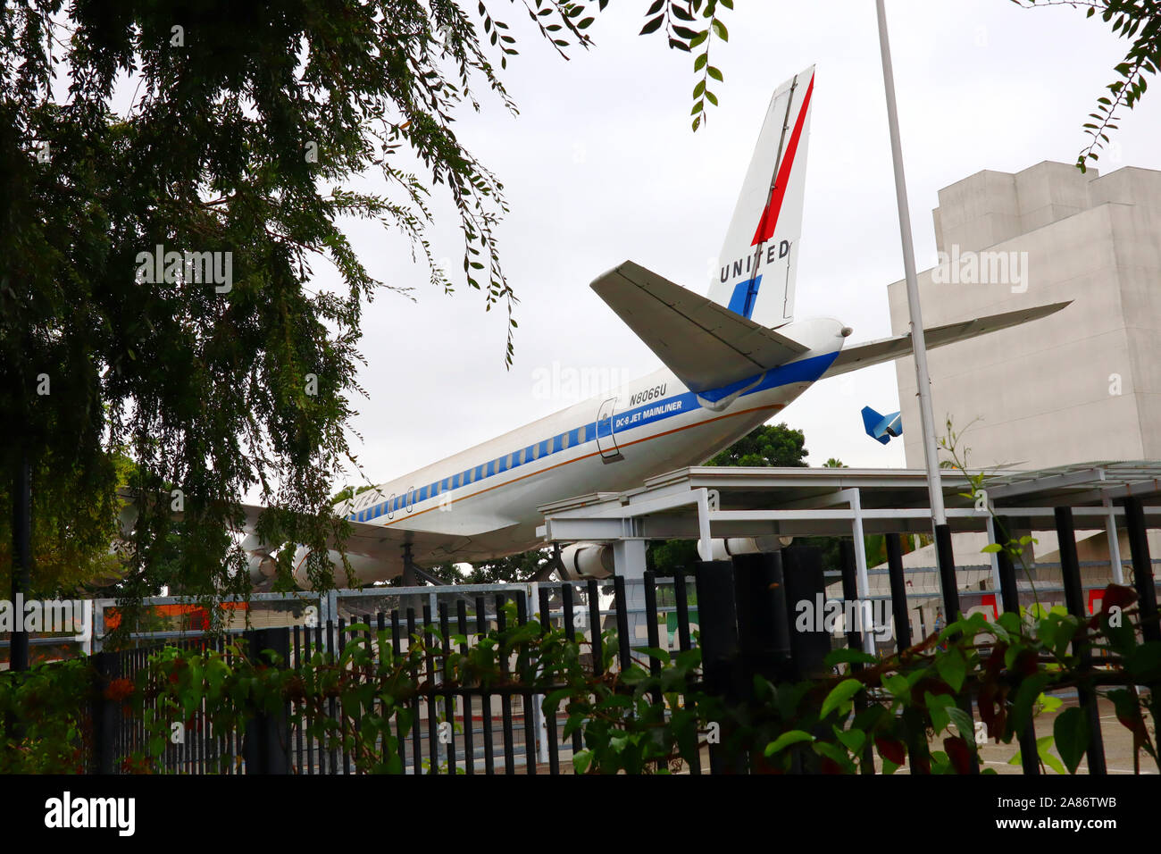 United Airlines Douglas DC-8 Jet Mainliner N8066U located at California Science Center, Exposition Park, Los Angeles - California Stock Photo