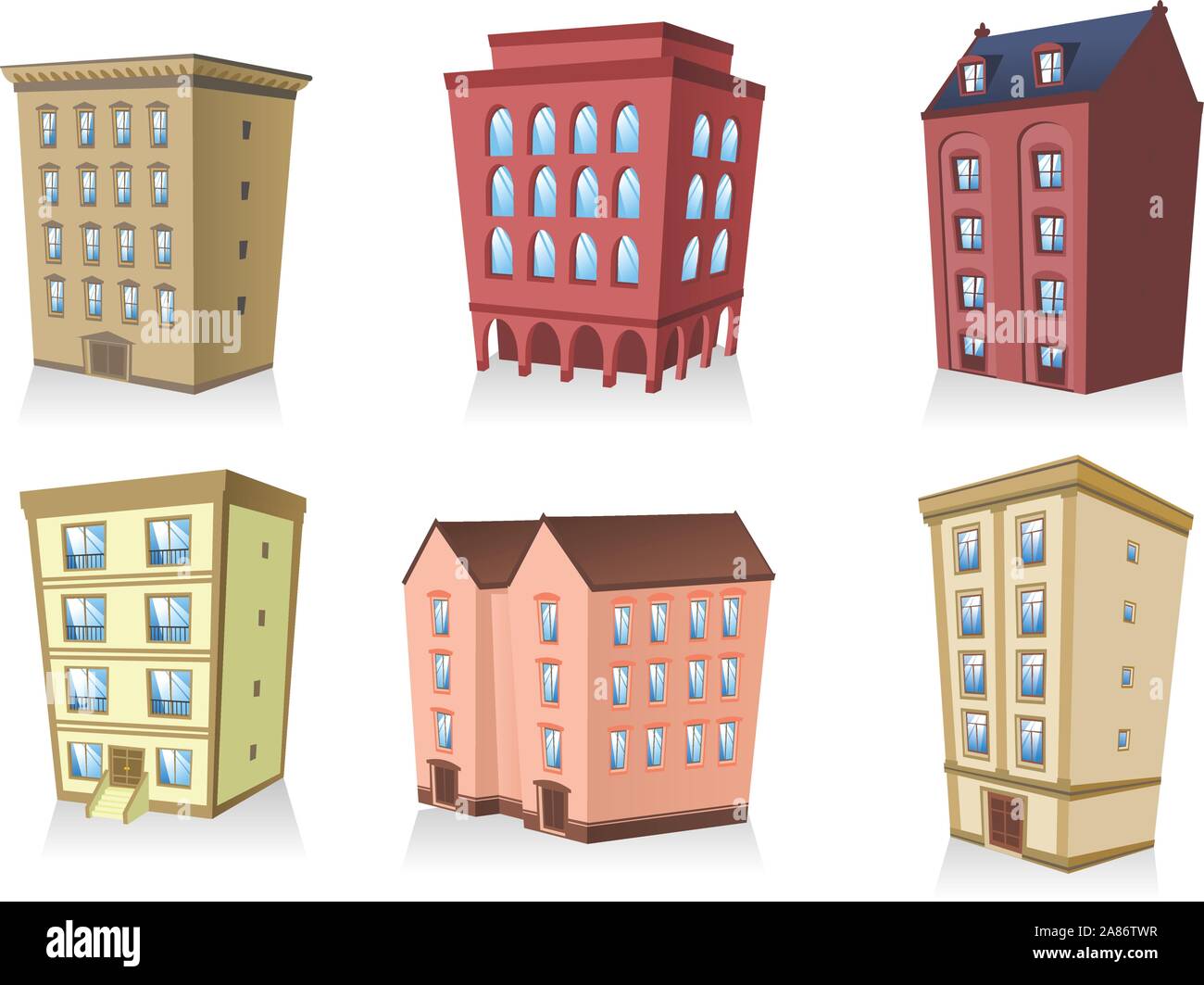 set 02, Building apartment house construction condo residence tower penthouse collection vector illustration. Stock Vector