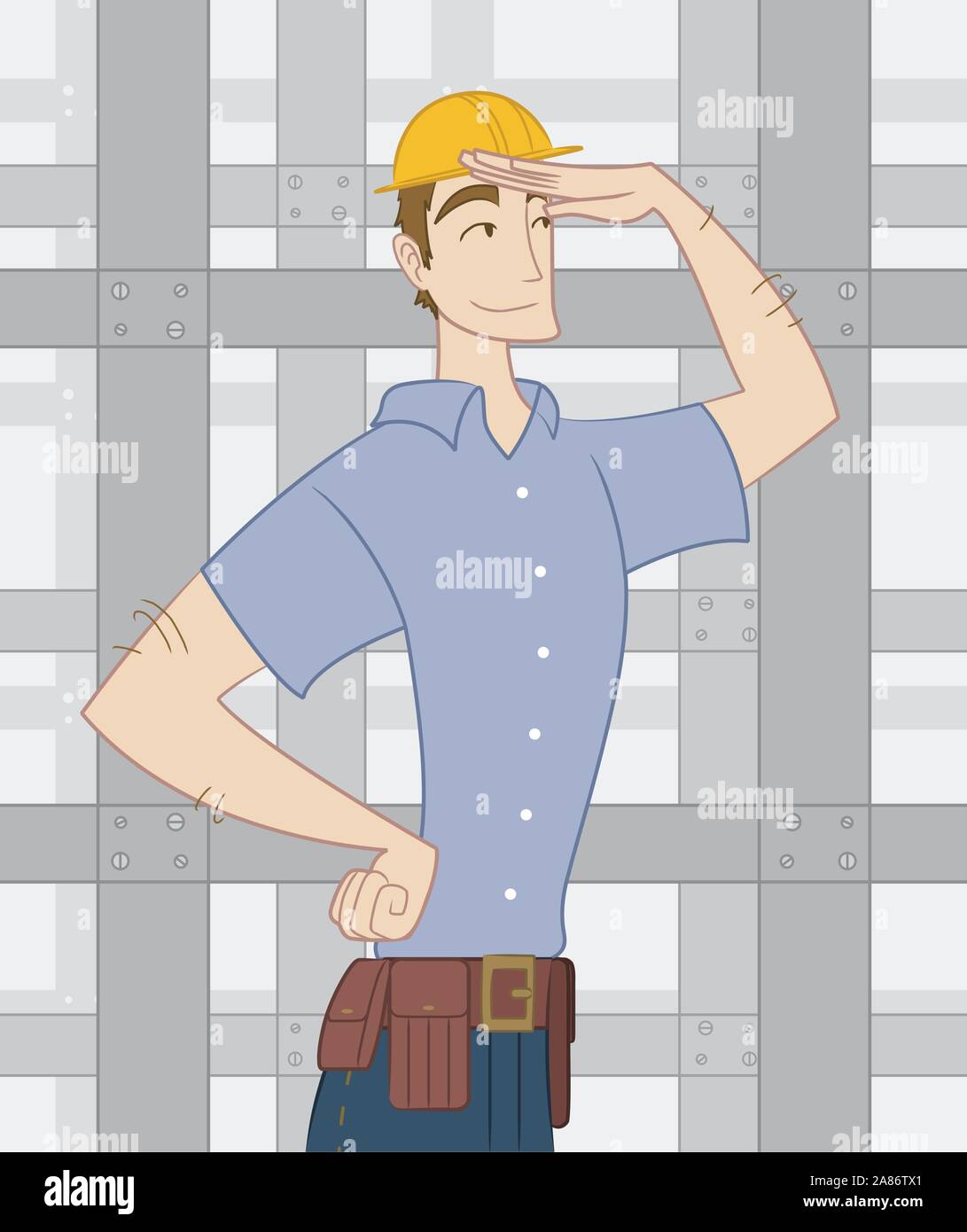 Construction worker seeing how the plan develops. Stock Vector