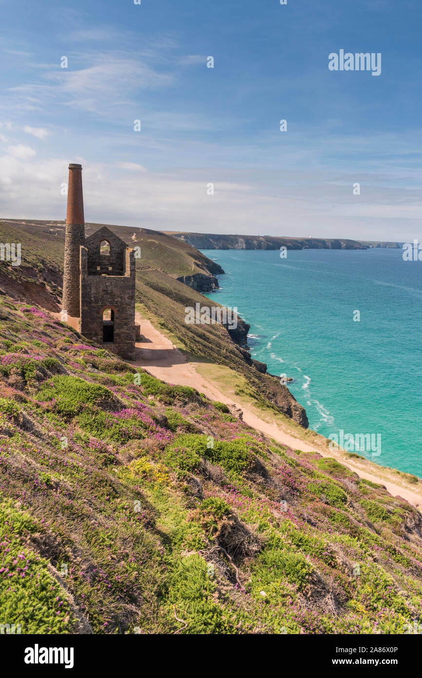 The derelict remains of Wheal Coates, a tin mine on the St Agnes Heritage Coast, Cornwall. Stock Photo