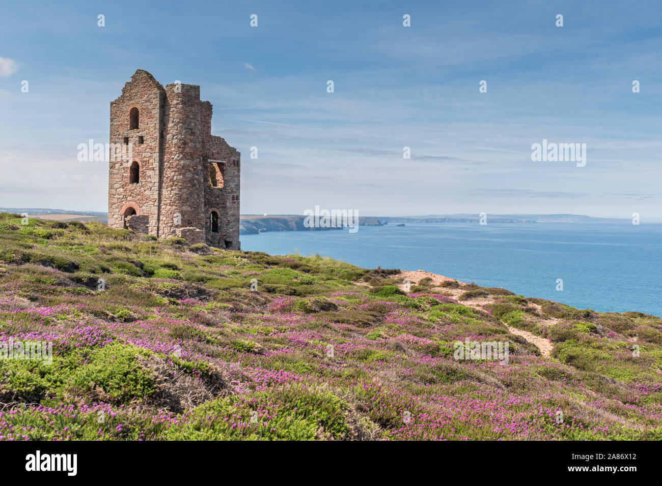 The derelict remains of Wheal Coates, a tin mine on the St Agnes Heritage Coast, Cornwall. Stock Photo