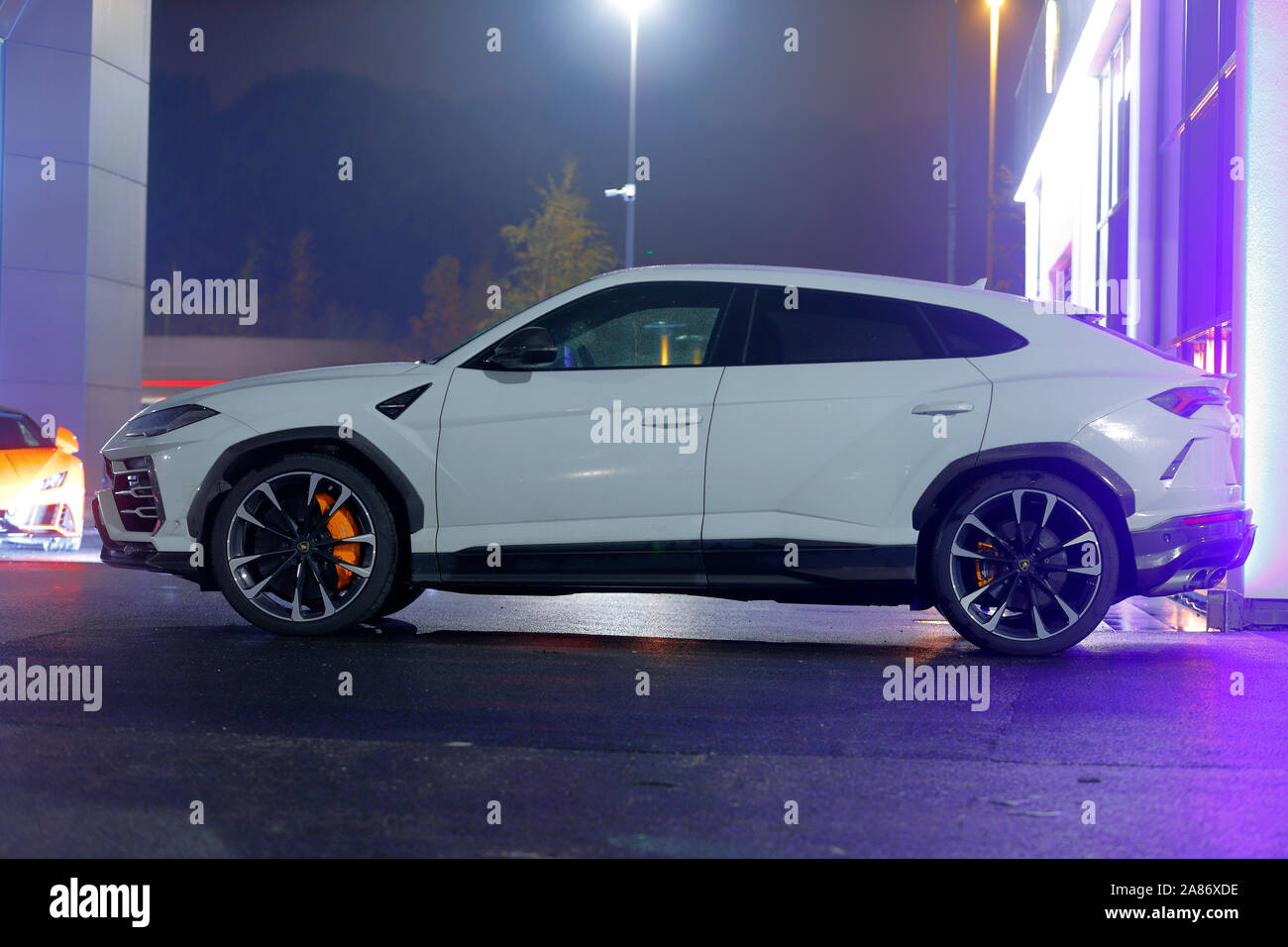 A Lamborghini Urus SUV at the opening of the new Lamborghini dealership at Gateway 45 in Leeds. Stock Photo