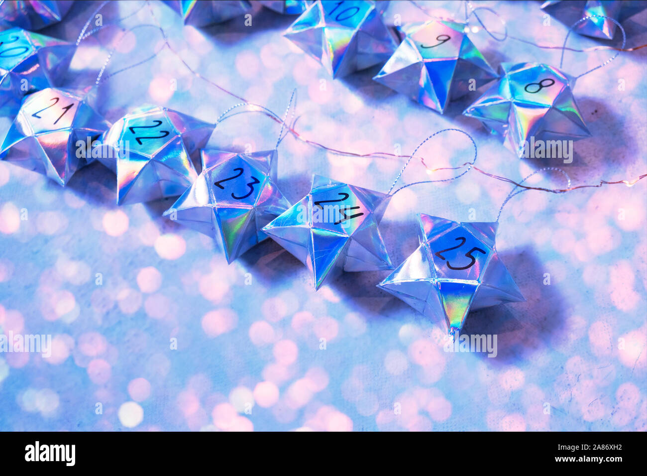 DIY advent calendar trendy hologram stars shape Stock Photo Alamy