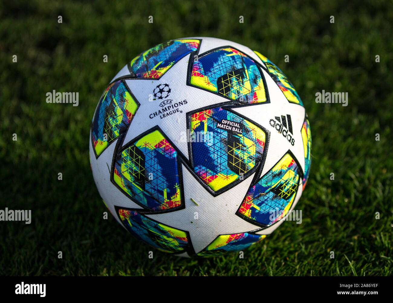 Adidas 2020 Finale Champions League Official Match Ball during the UEFA Youth League group match between Chelsea U19 and Ajax U19 at the Chelsea Training Cobham, England on 5 November 2019.