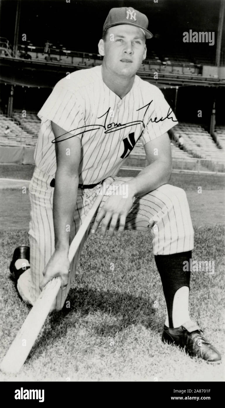 Vintage black and white souvenir photo of Major League baseball player Tom Tresh with the New York Yankees circa 1960s. Stock Photo