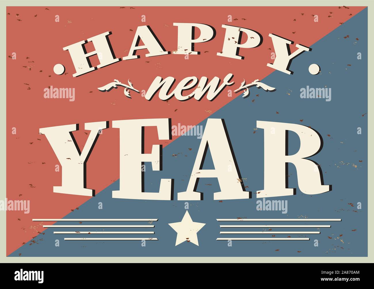 Vintage vector 2019 Happy New Year card, with a realistic used and worn effect that can be easily removed for a clean, brand new card. Stock Vector