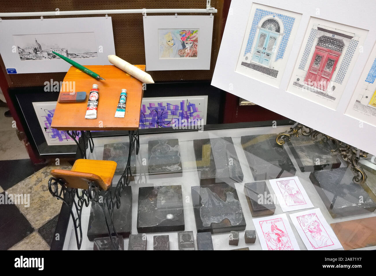 Gift shop Lisbon crafts drawings painting printing Stock Photo Alamy