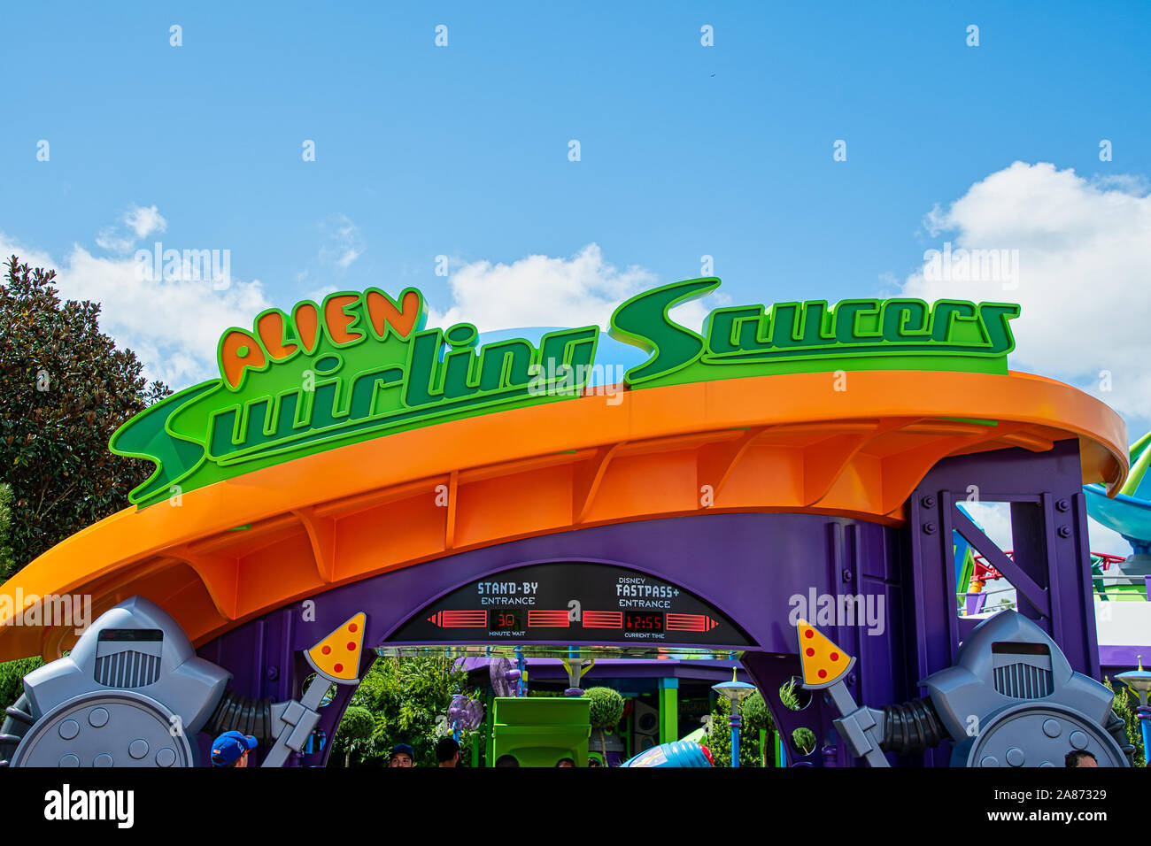 Front entrance to Alien Swirling Saucers ride at Hollywood Studios