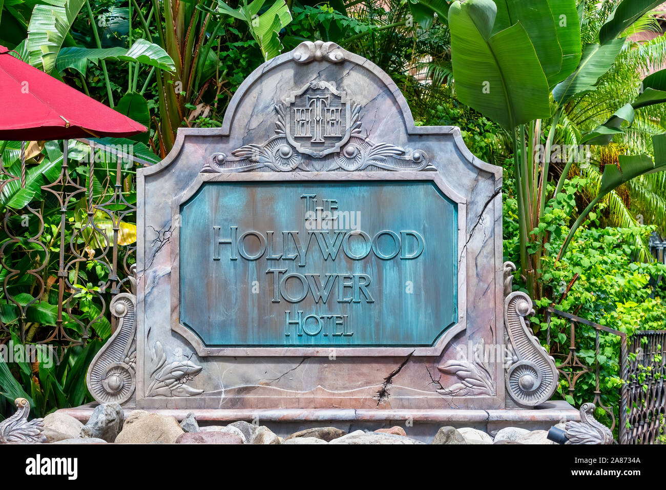 Hollywood Tower of Terror hotel ride sign at Disney Hollywood Studios Stock Photo
