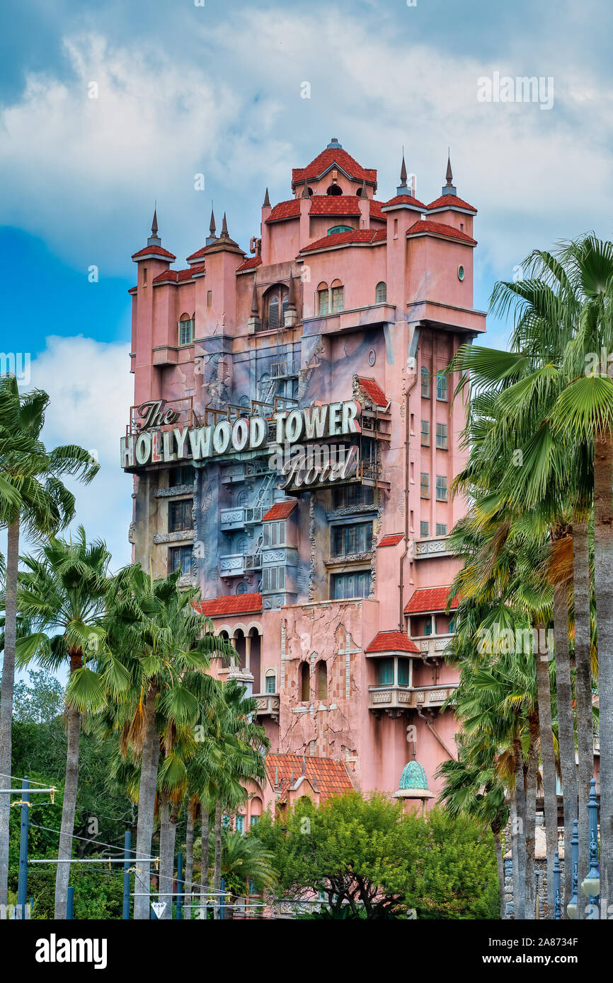 Hollywood Tower of Terror hotel ride building at Disney Hollywood Studios Stock Photo