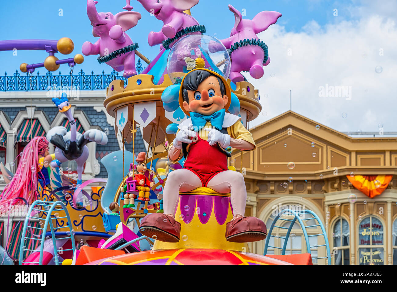 Pinocchio character from the Festival of Fantasy Parade at the Magic Kingdom Stock Photo