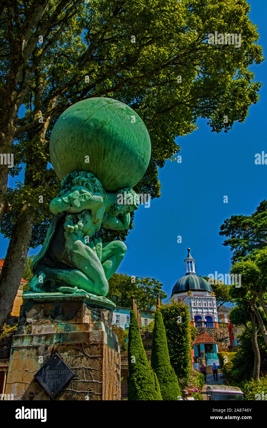 Sculpture by Jonah Jones at Portmeirion village, Wales. UK Stock Photo