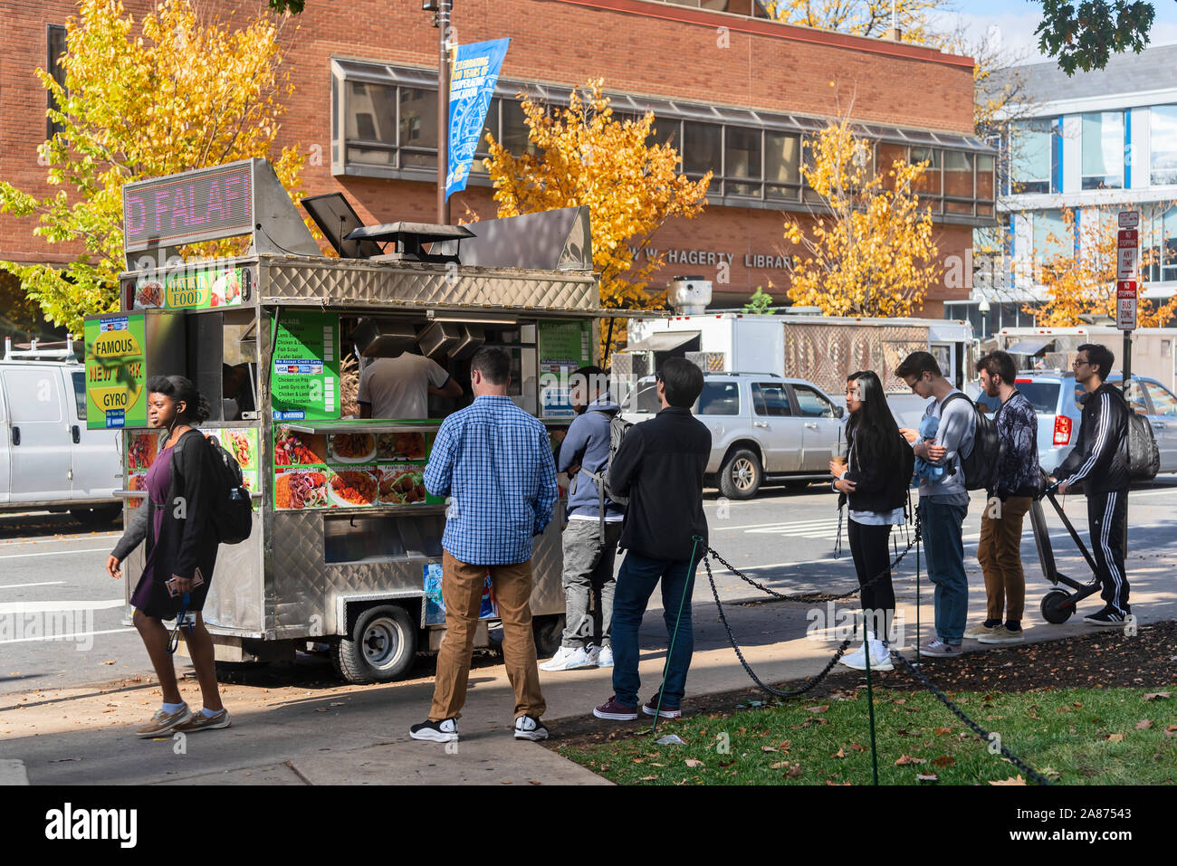 Students stand in line for falafel, Philadelphia, Pennsylvania, USA Stock Photo