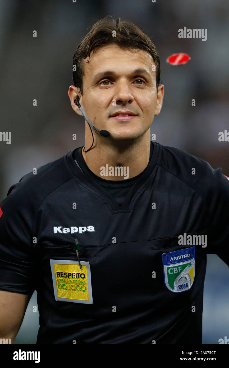Referee Caio Max Augusto Vieira (RN) during the game between Corinthians and Fortaleza for the 31th round of the Brazilian league, known locally as Campeonato Brasiliero. The game took place at the Arena Corinthians in Sao Paulo, Brazil. Stock Photo
