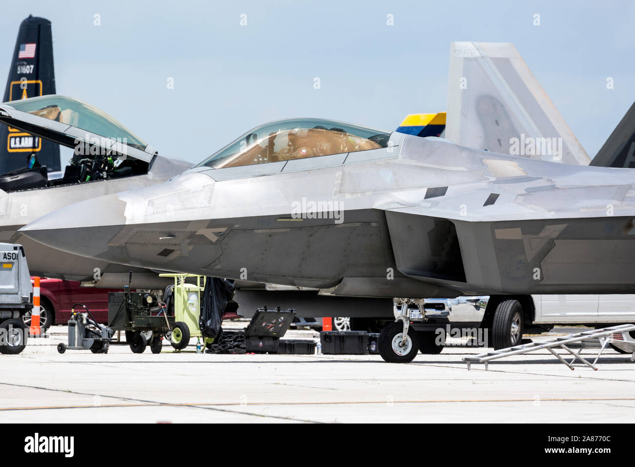 A United States Air Force F-22 Raptor  at the 2018 Vectren Dayton Airshow. Stock Photo