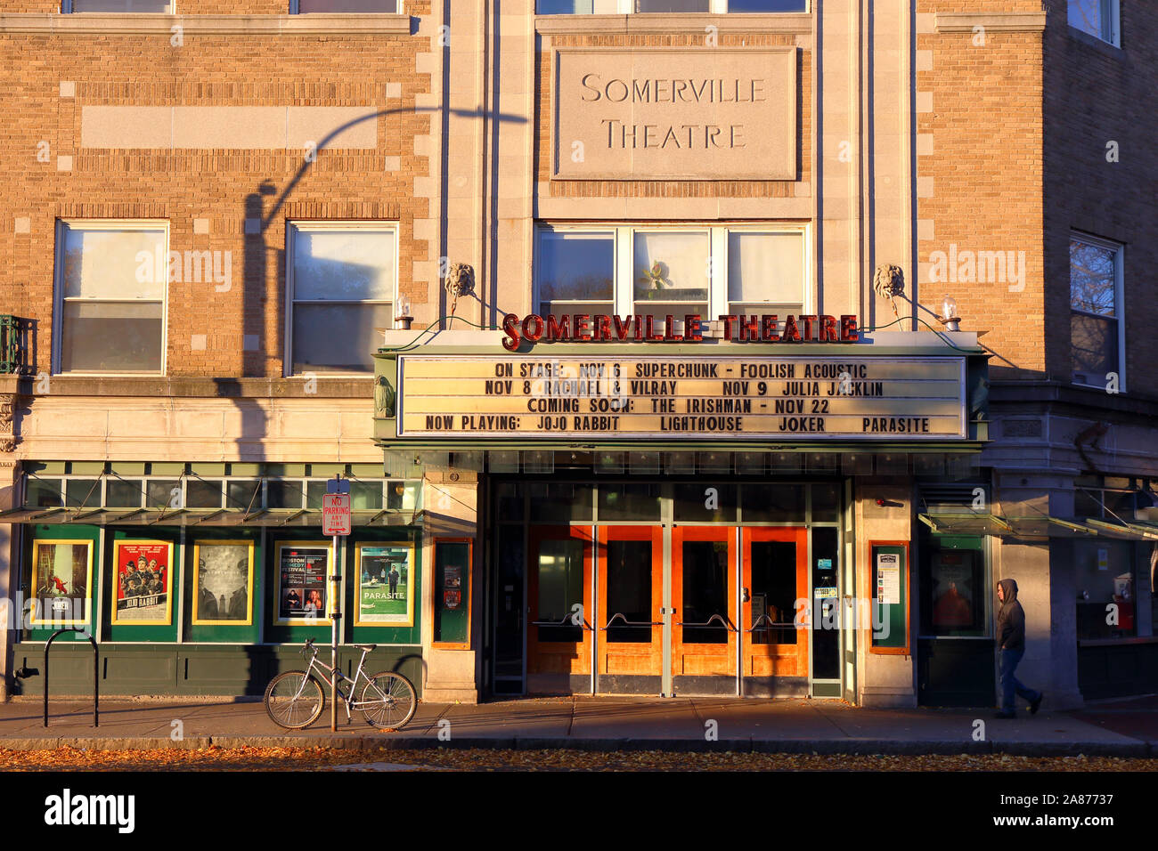 Somerville Theatre, 55 Davis Square, Somerville, MA. exterior storefront of a movie theater and performance space. Stock Photo