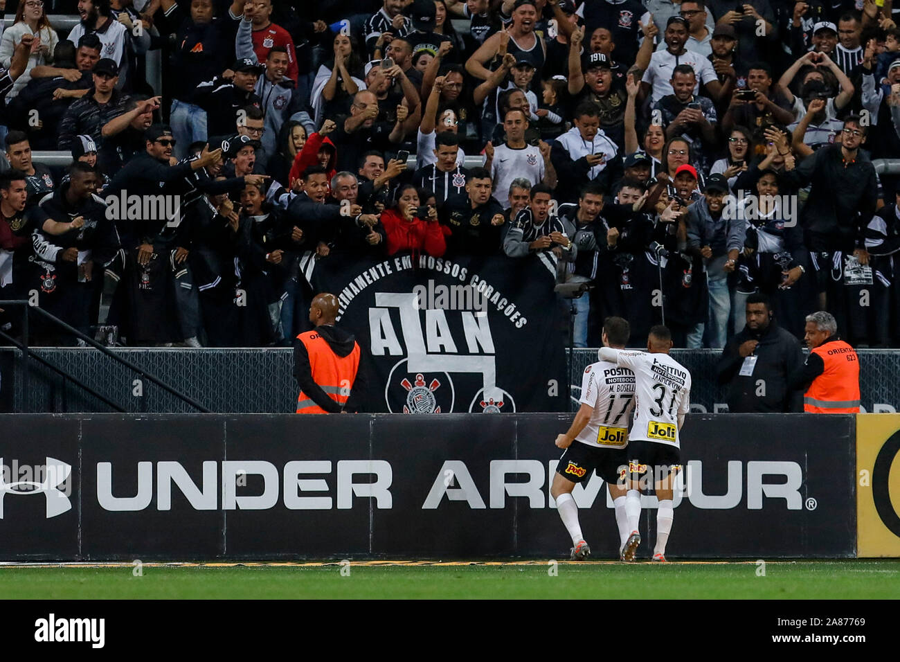 Boselli celebrate your goal, the third goal of Corinthians during the game between Corinthians and Fortaleza for the 31th round of the Brazilian league, known locally as Campeonato Brasiliero. The game took place at the Arena Corinthians in Sao Paulo, Brazil. Stock Photo