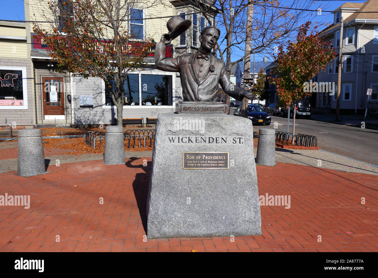 Bust of George M. Cohan on Wickenden St in the Fox Point neighborhood of Providence, Rhode Island Stock Photo