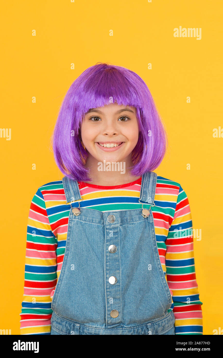 Being Fancy Child Small Child Wear Violet Hair Wig Yellow