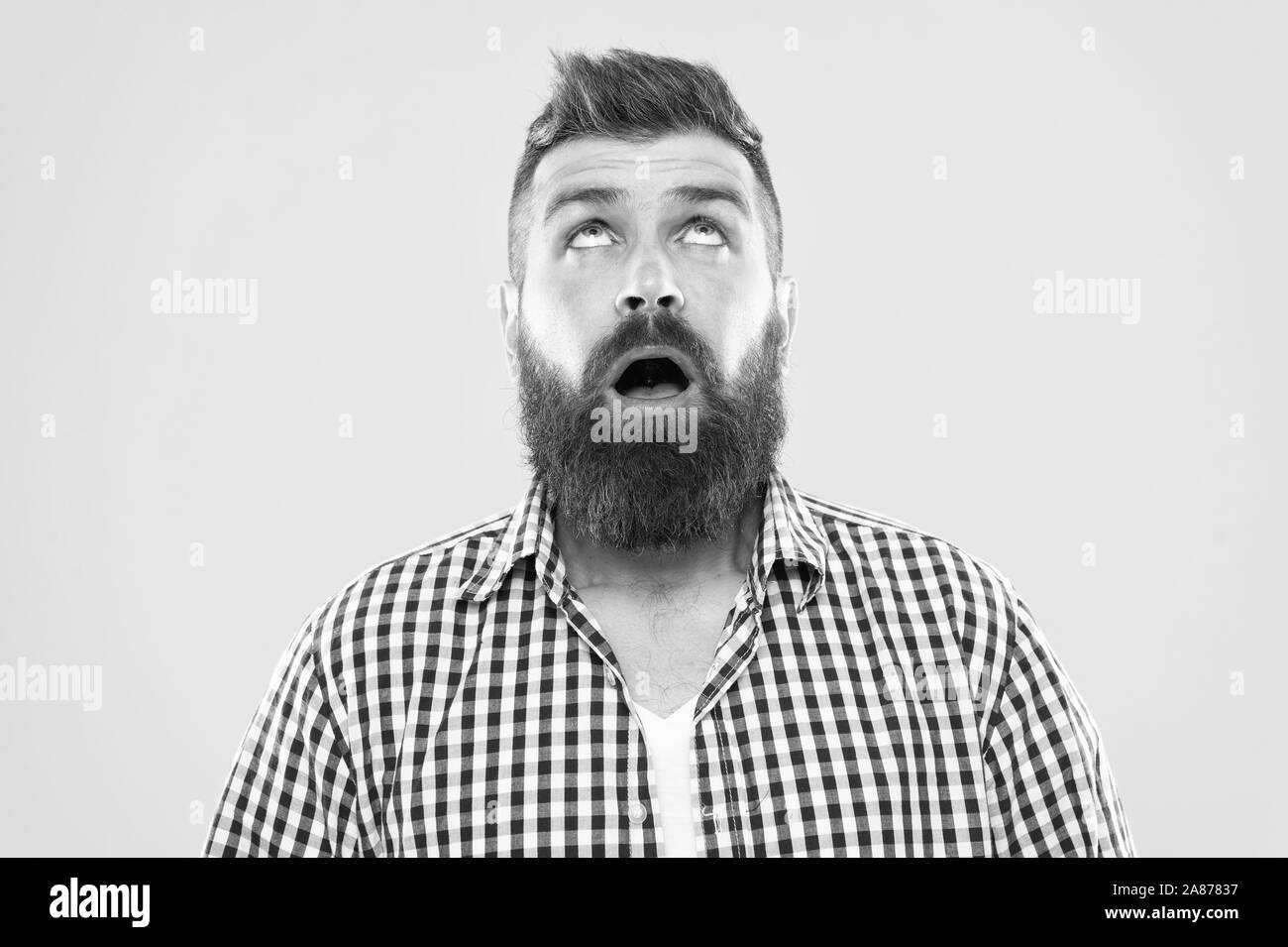 Hipster Lifestyle Surprised Hipster With Thick Beard Hair Looking