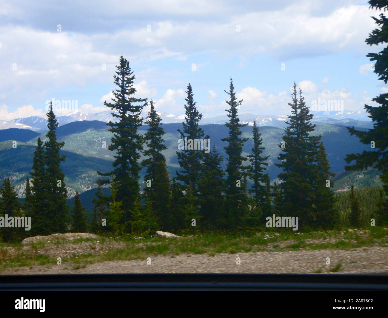 Colorado Springs, Colorado mountain road with evergreen trees Stock