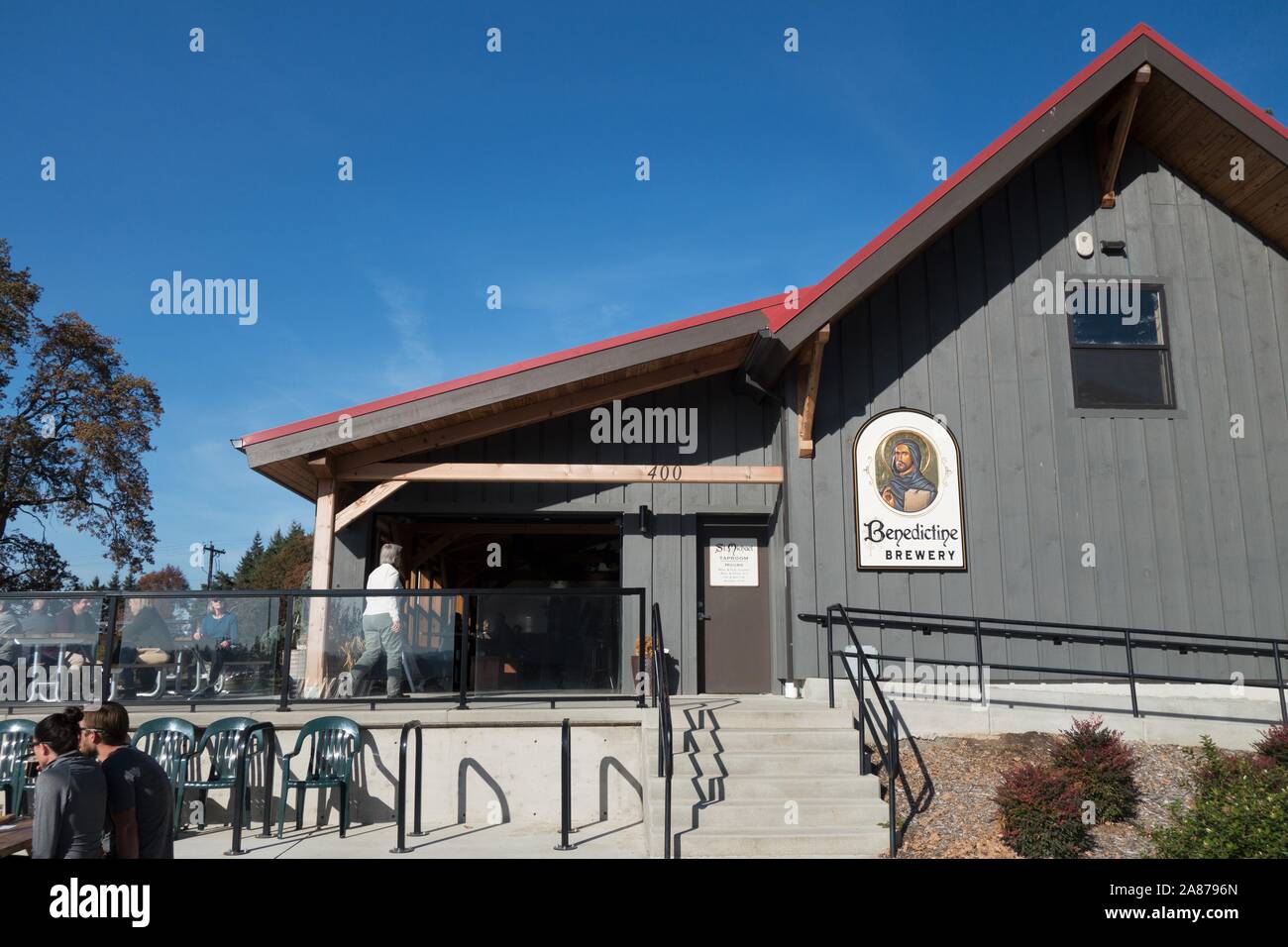 The exterior of Benedictine Brewery in Mount Angel, Oregon, USA Stock